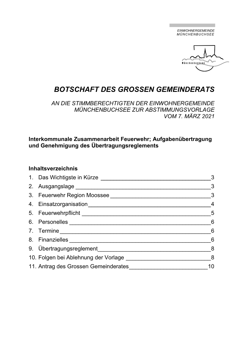 Botschaft Des Grossen Gemeinderats