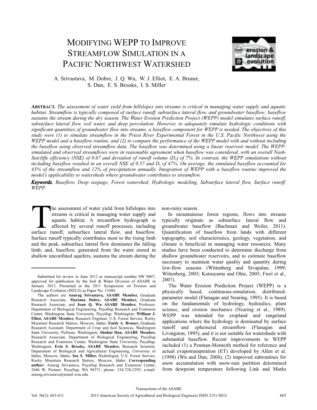 Modifying Wepp to Improve Streamflow Simulation in a Pacific Northwest Watershed