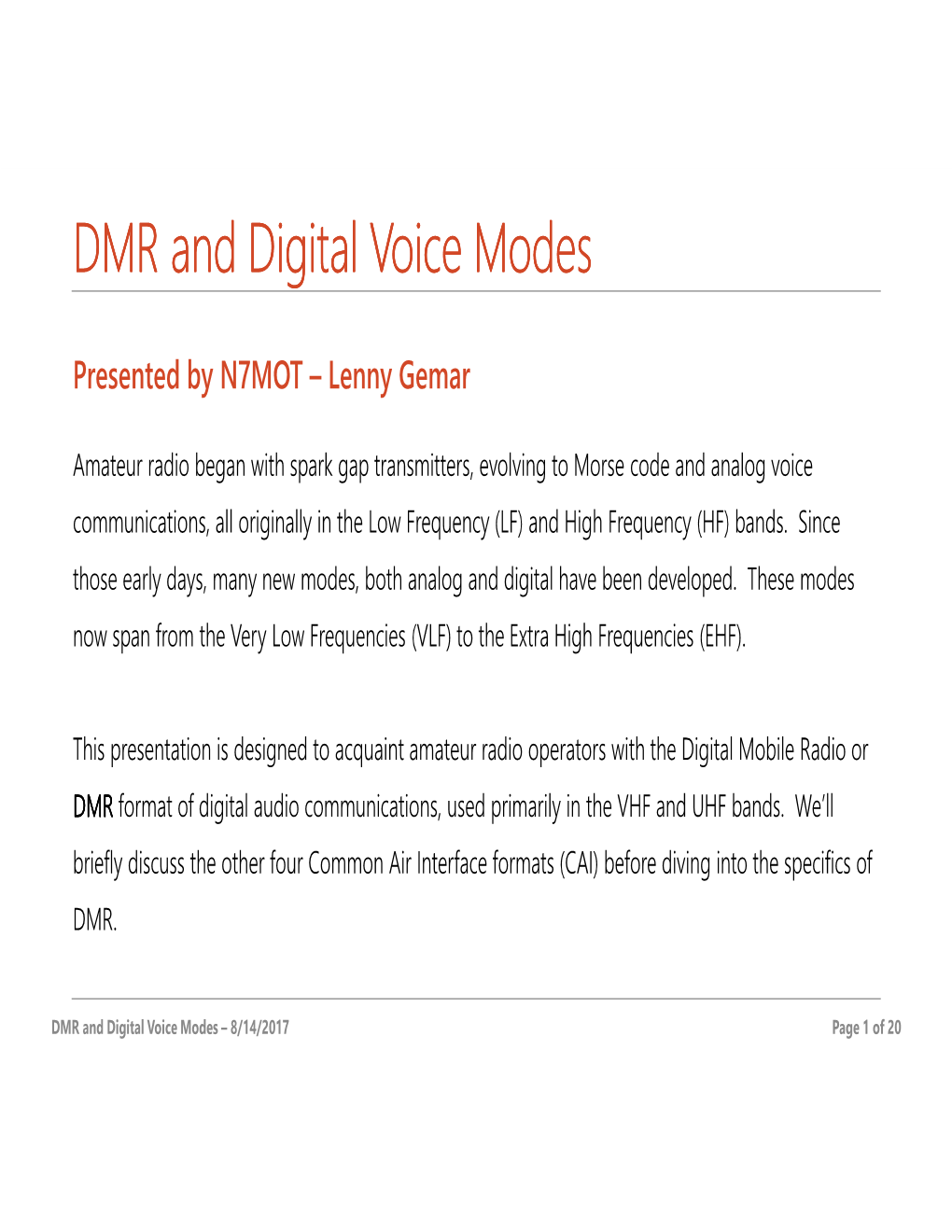 DMR and Digital Voice Modes