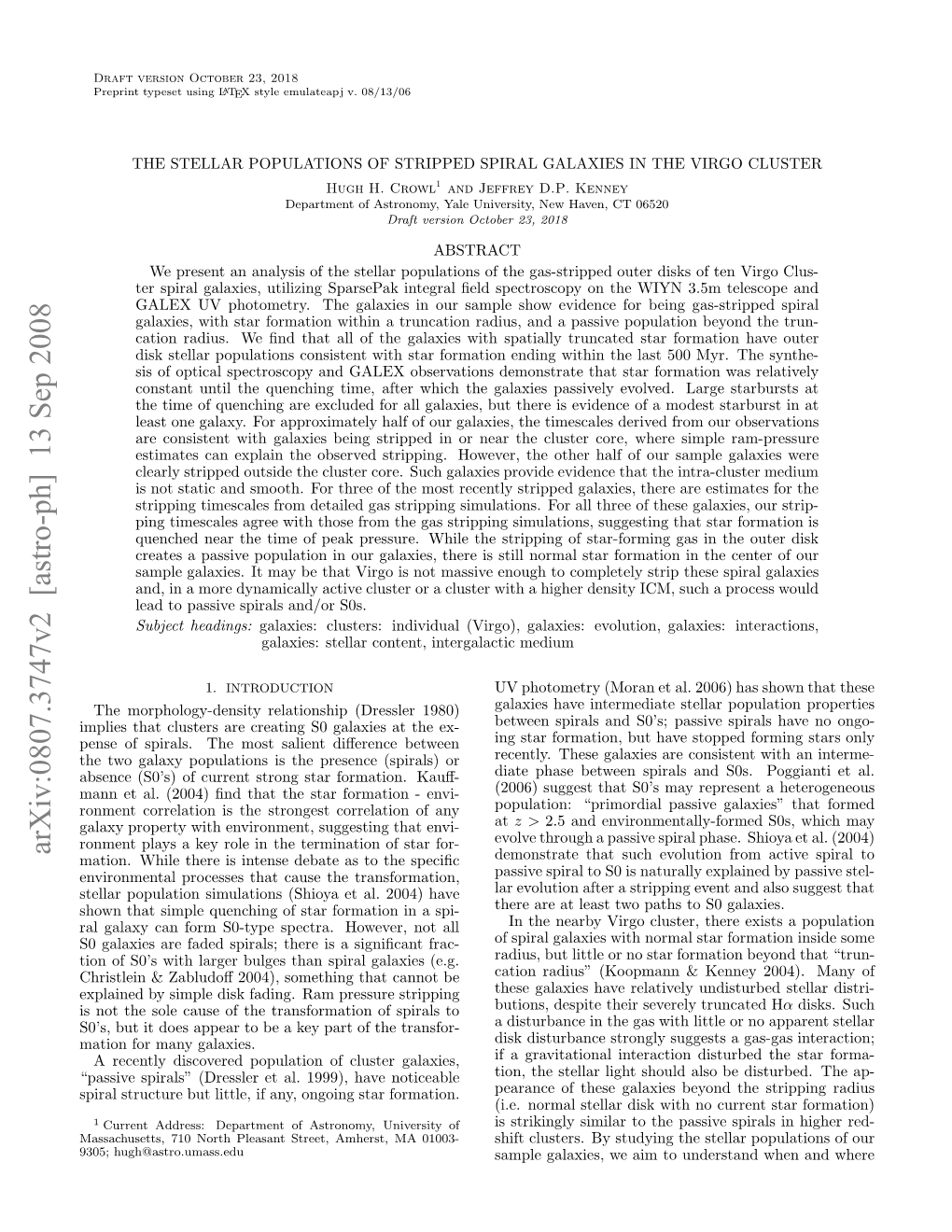 Arxiv:0807.3747V2 [Astro-Ph] 13 Sep 2008 Prlsrcuebtltl,I N,Ogigsa Formation