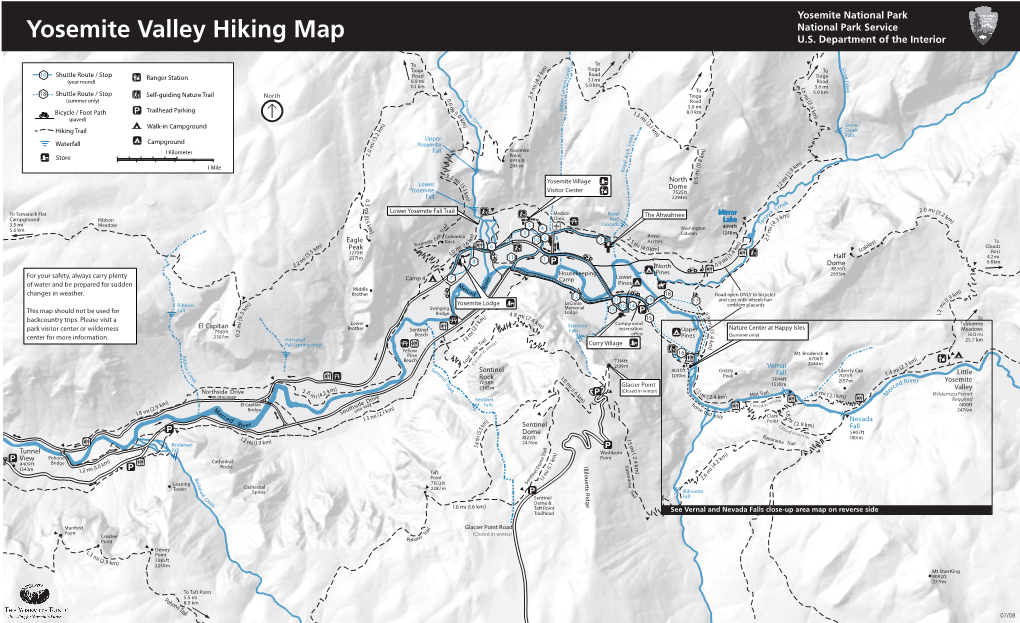 Yosemite Valley Hiking Map U.S