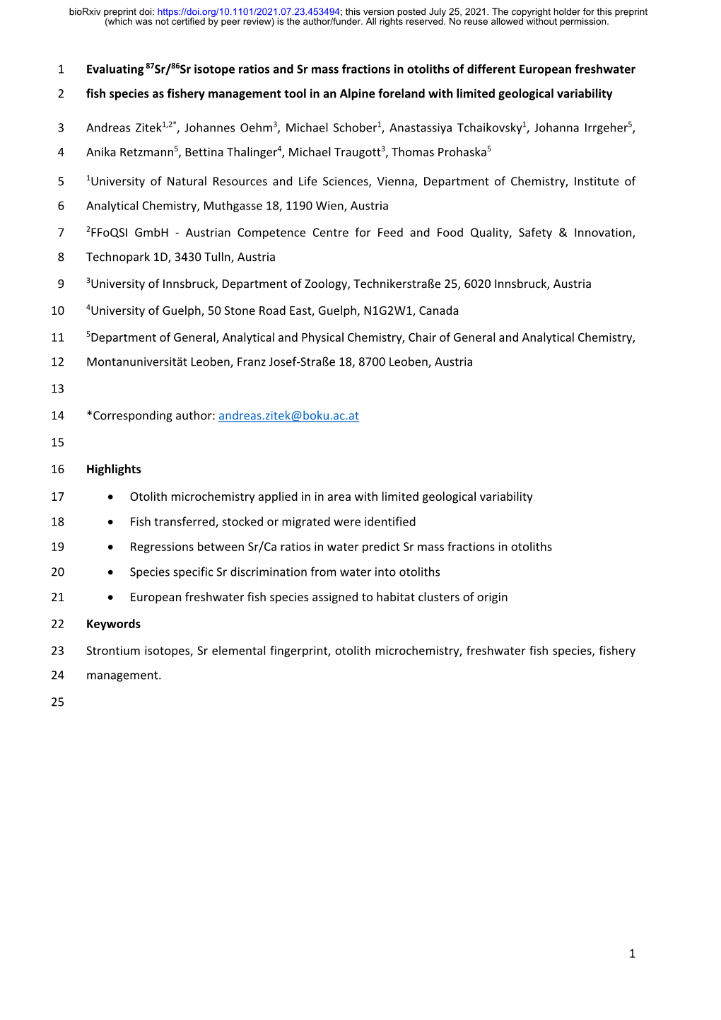 Evaluating 87Sr/86Sr Isotope Ratios and Sr Mass Fractions in Otoliths Of