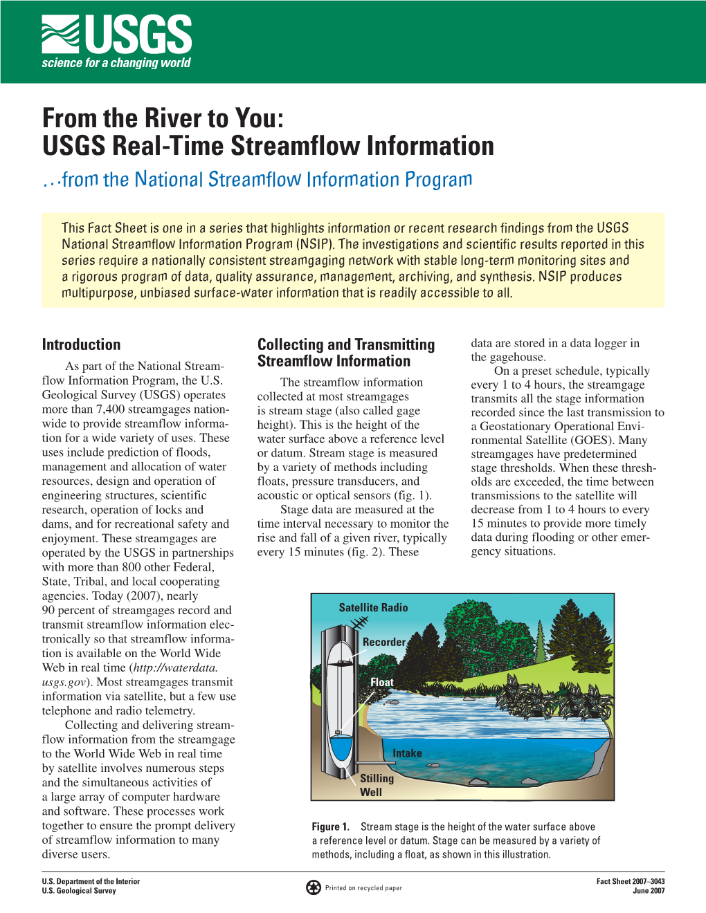 From the River to You: USGS Real-Time Streamflow Information …From the National Streamflow Information Program