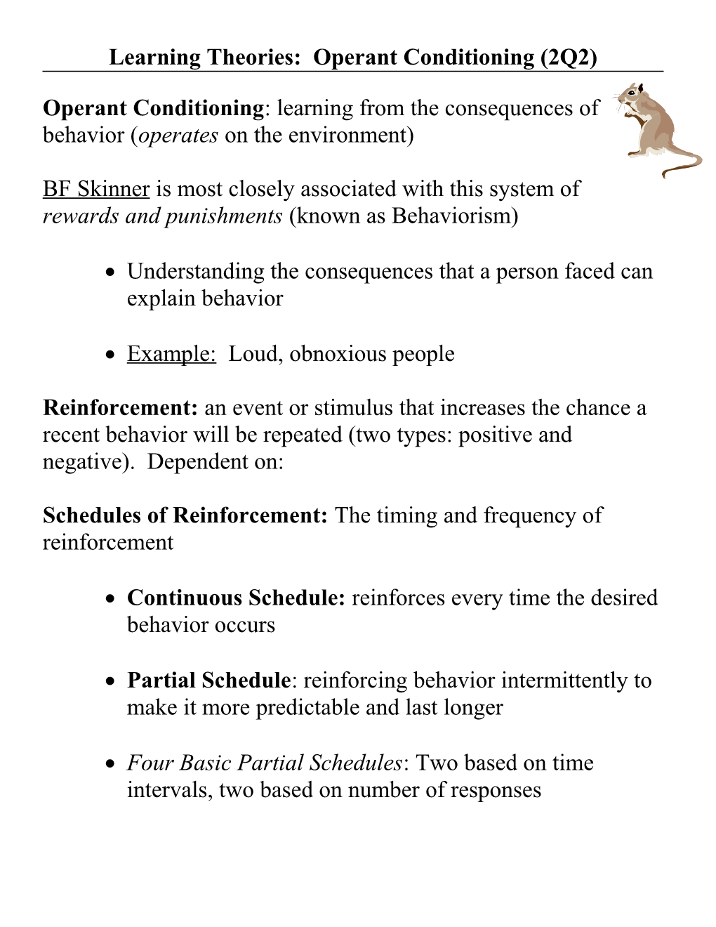 Learning Theories: Operant Conditioning (2Q2)