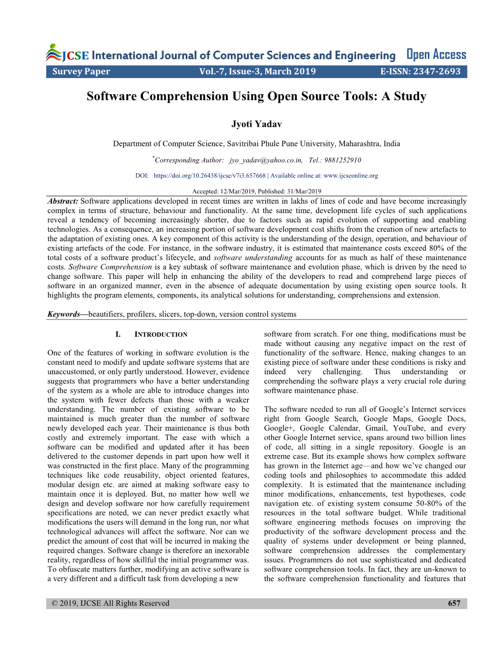 Software Comprehension Using Open Source Tools: a Study