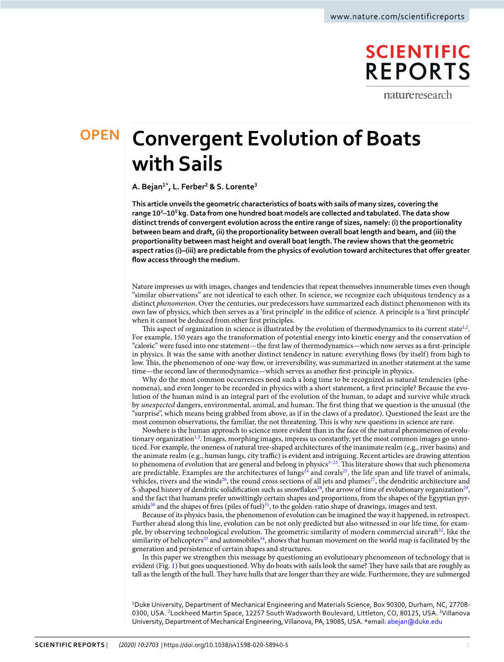 Convergent Evolution of Boats with Sails A