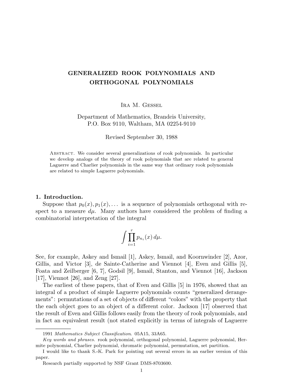 Generalized Rook Polynomials and Orthogonal Polynomials