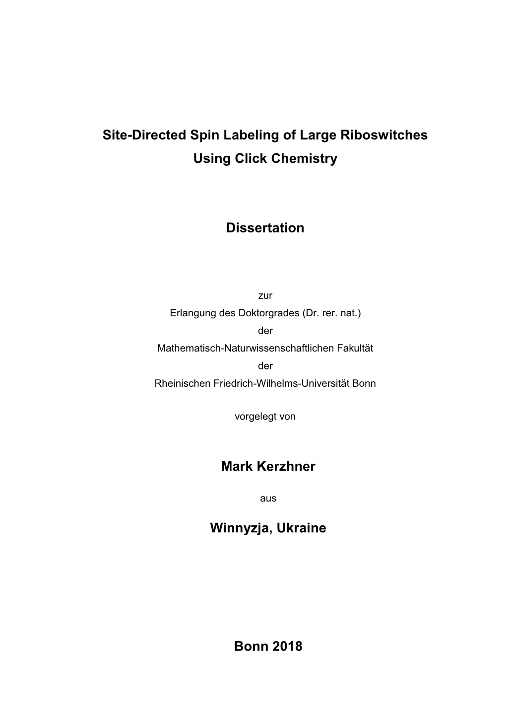 Site-Directed Spin Labeling of Large Riboswitches Using Click Chemistry