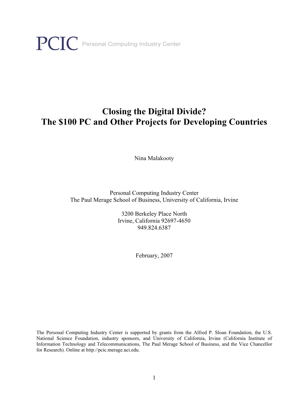 Closing the Digital Divide? the $100 PC and Other Projects for Developing Countries