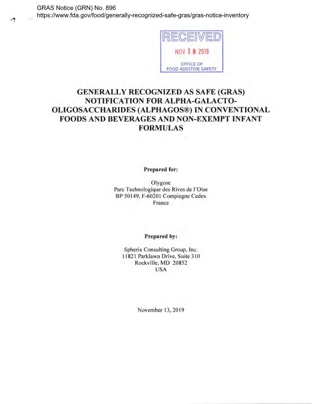 GRAS Notice 896, Alpha-Galacto-Oligosaccharides