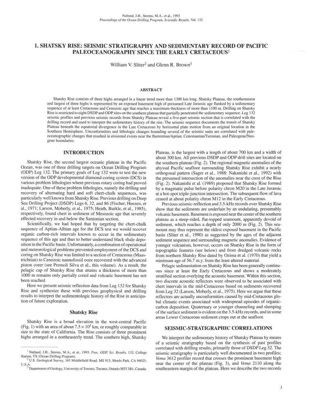 1. Shatsky Rise: Seismic Stratigraphy and Sedimentary Record of Pacific Paleoceanography Since the Early Cretaceous1