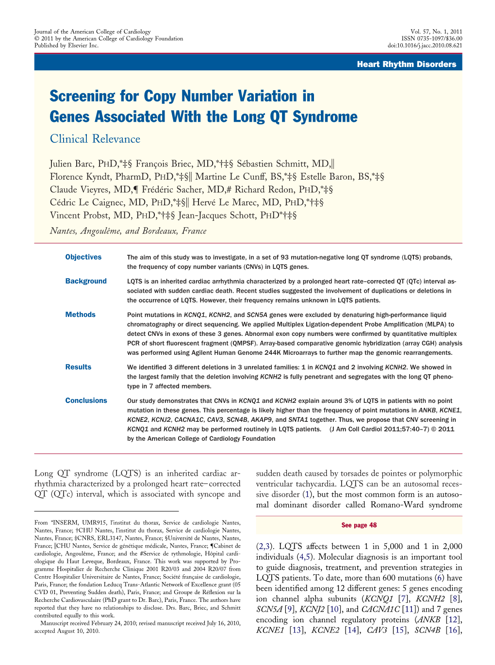 Screening for Copy Number Variation in Genes Associated with the Long QT Syndrome Clinical Relevance