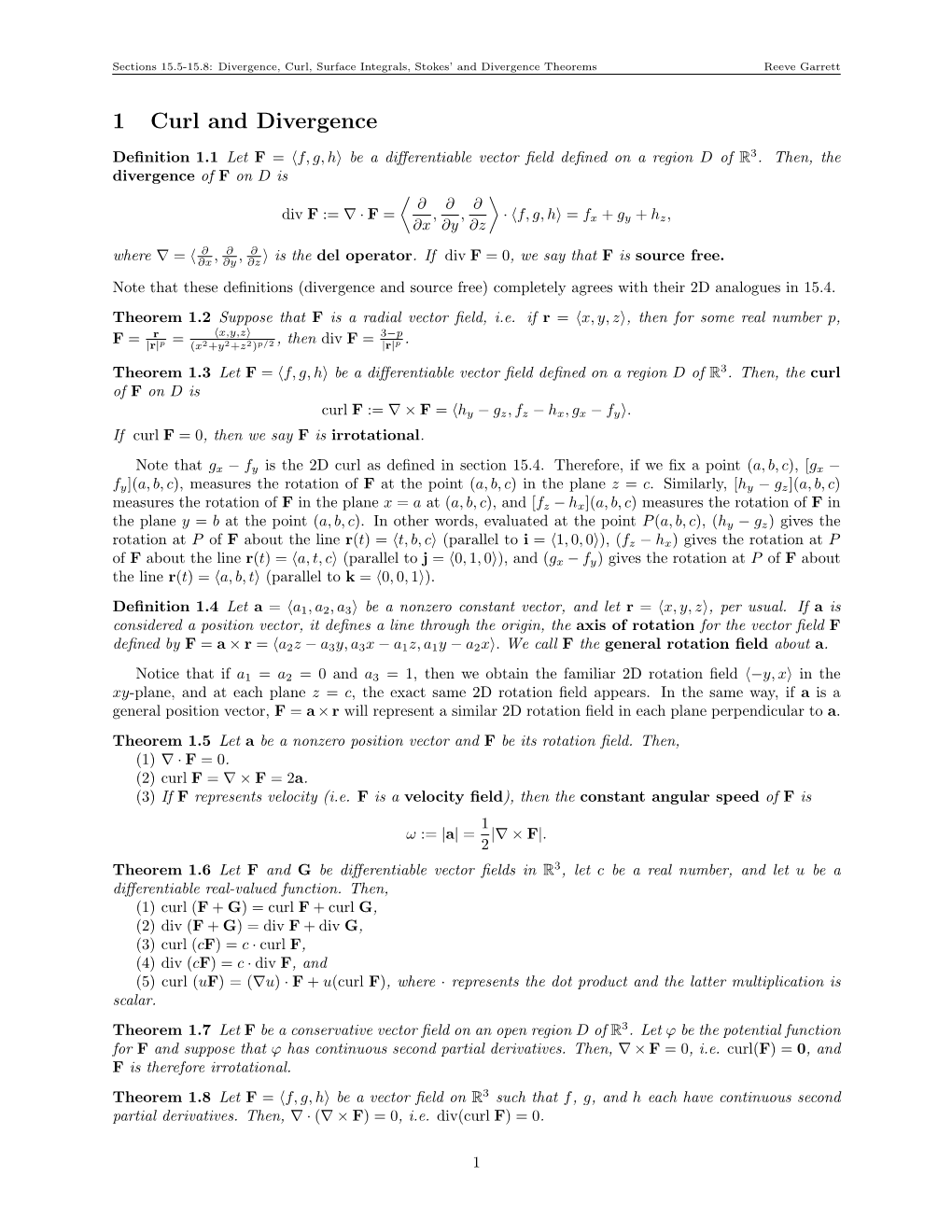 1 Curl and Divergence