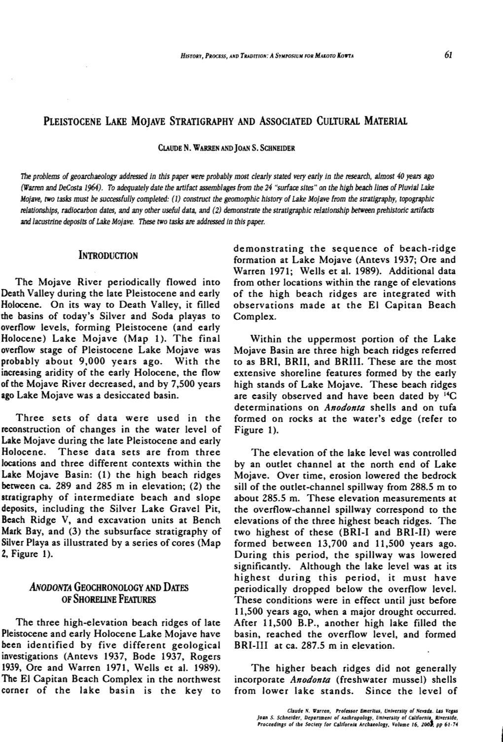 61 Pleistocene Lake Mojave Stratigraphy And