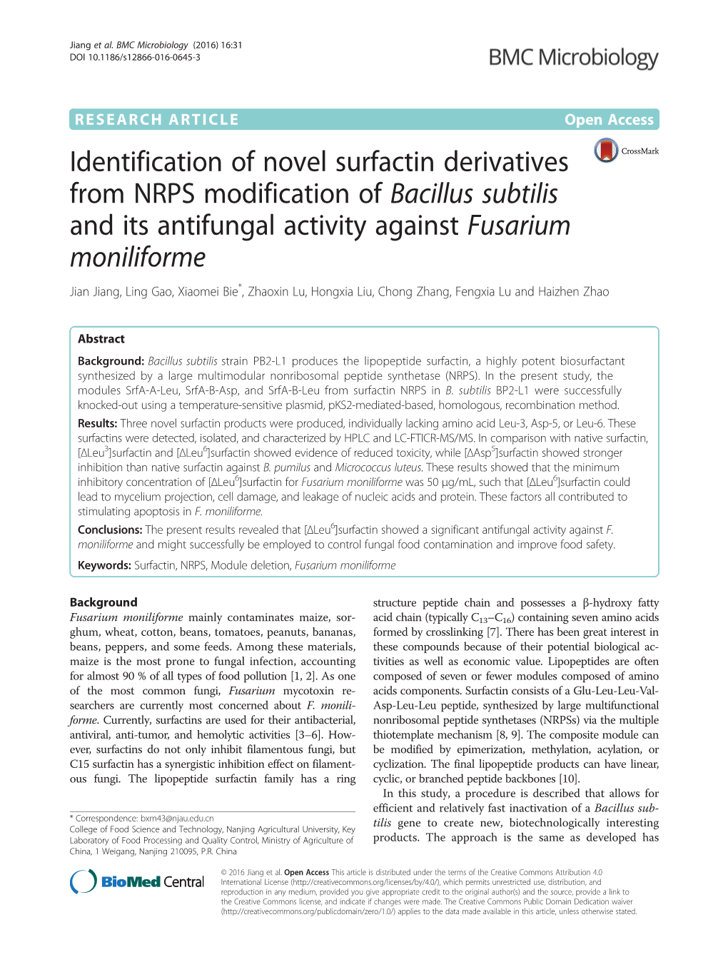 Identification of Novel Surfactin Derivatives from NRPS Modification