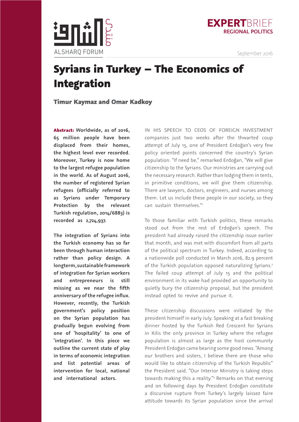 Syrians in Turkey – the Economics of Integration