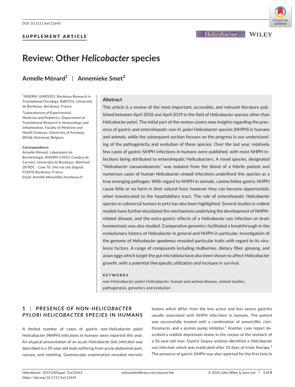 Review: Other Helicobacter Species