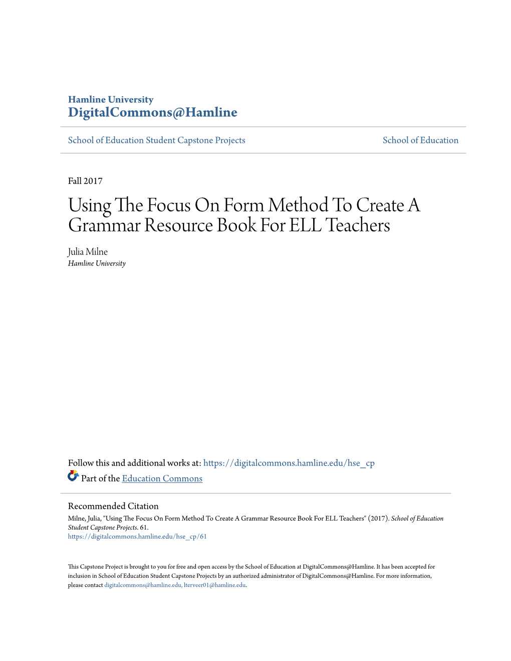 Using the Focus on Form Method to Create a Grammar Resource Book for ELL Teachers