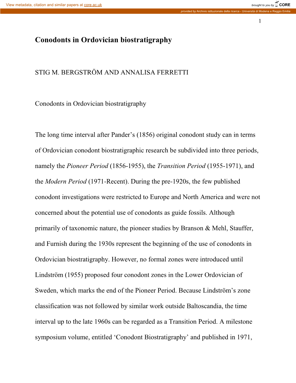 Conodonts in Ordovician Biostratigraphy