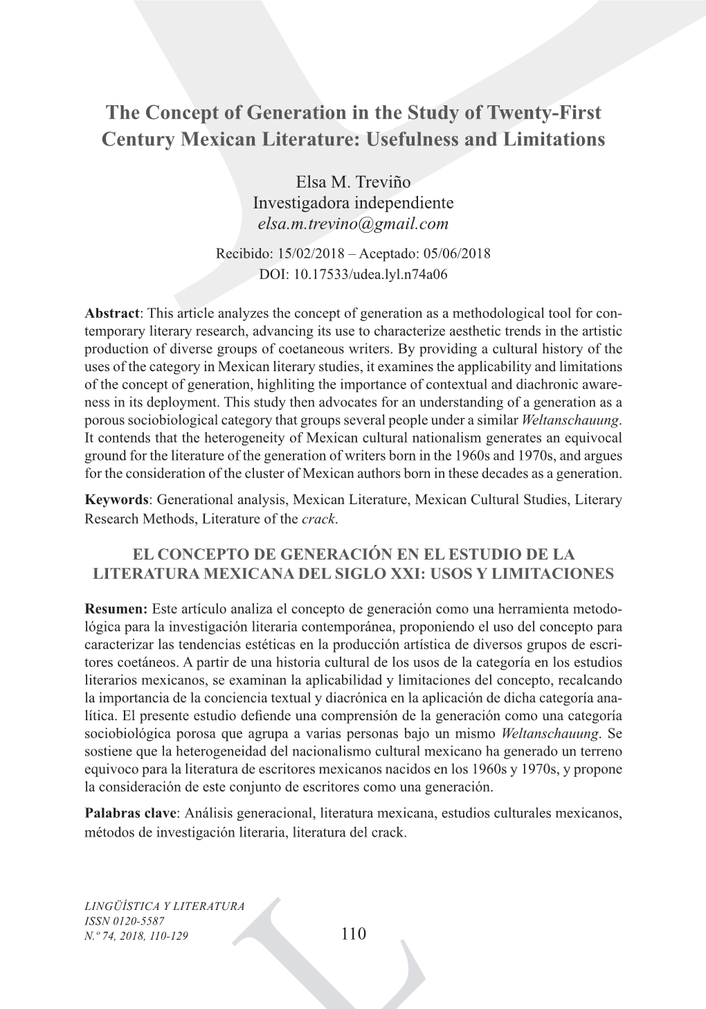 The Concept of Generation in the Study of Twenty-First Century Mexican Literature: Usefulness and Limitations