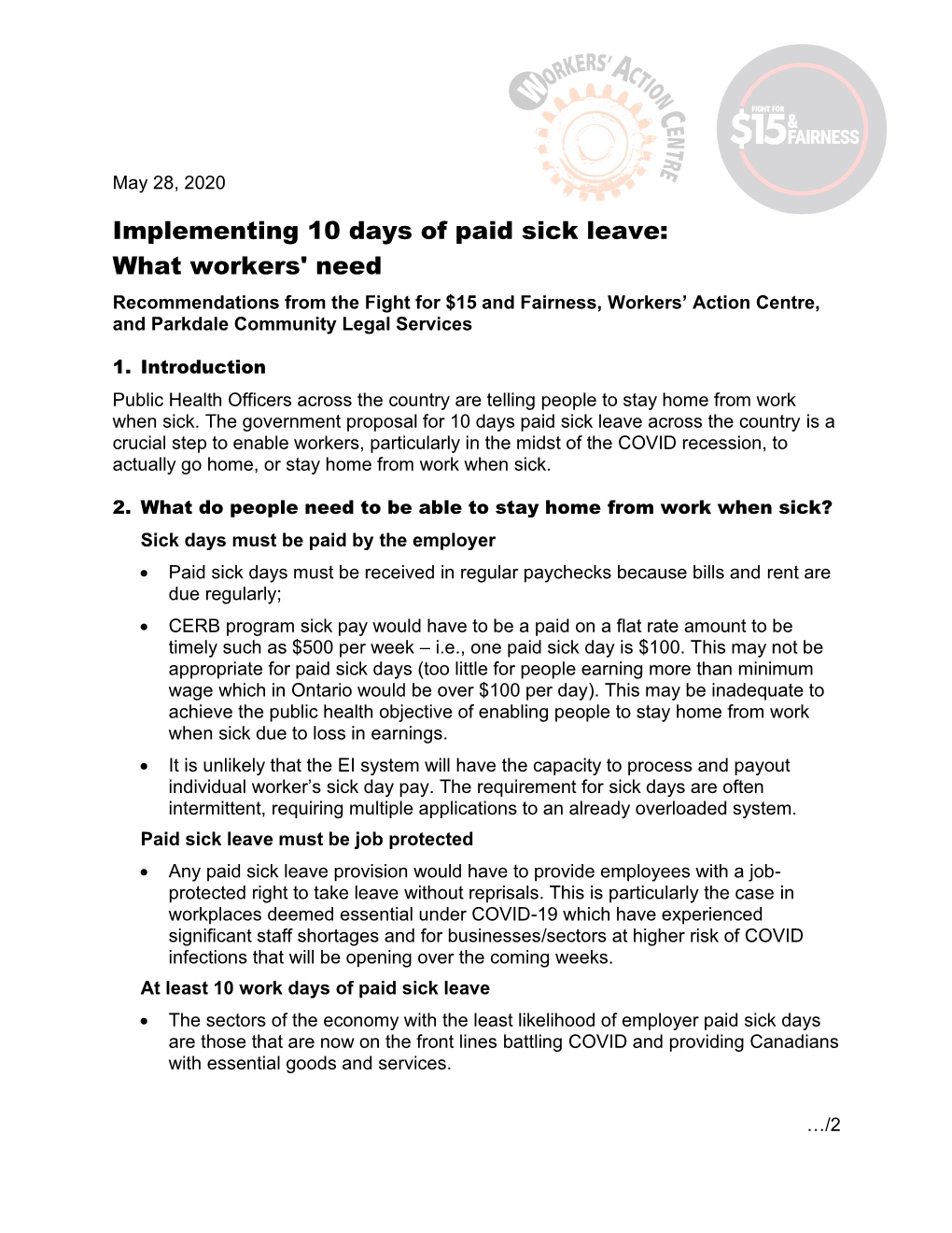 Implementing 10 Days of Paid Sick Leave