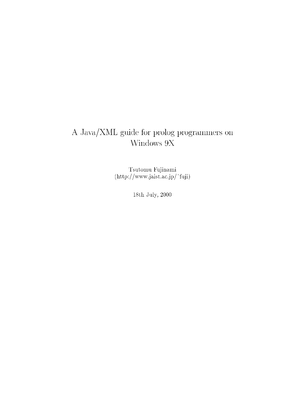 A Java XML Guide for Prolog Programmers on Windows 9X