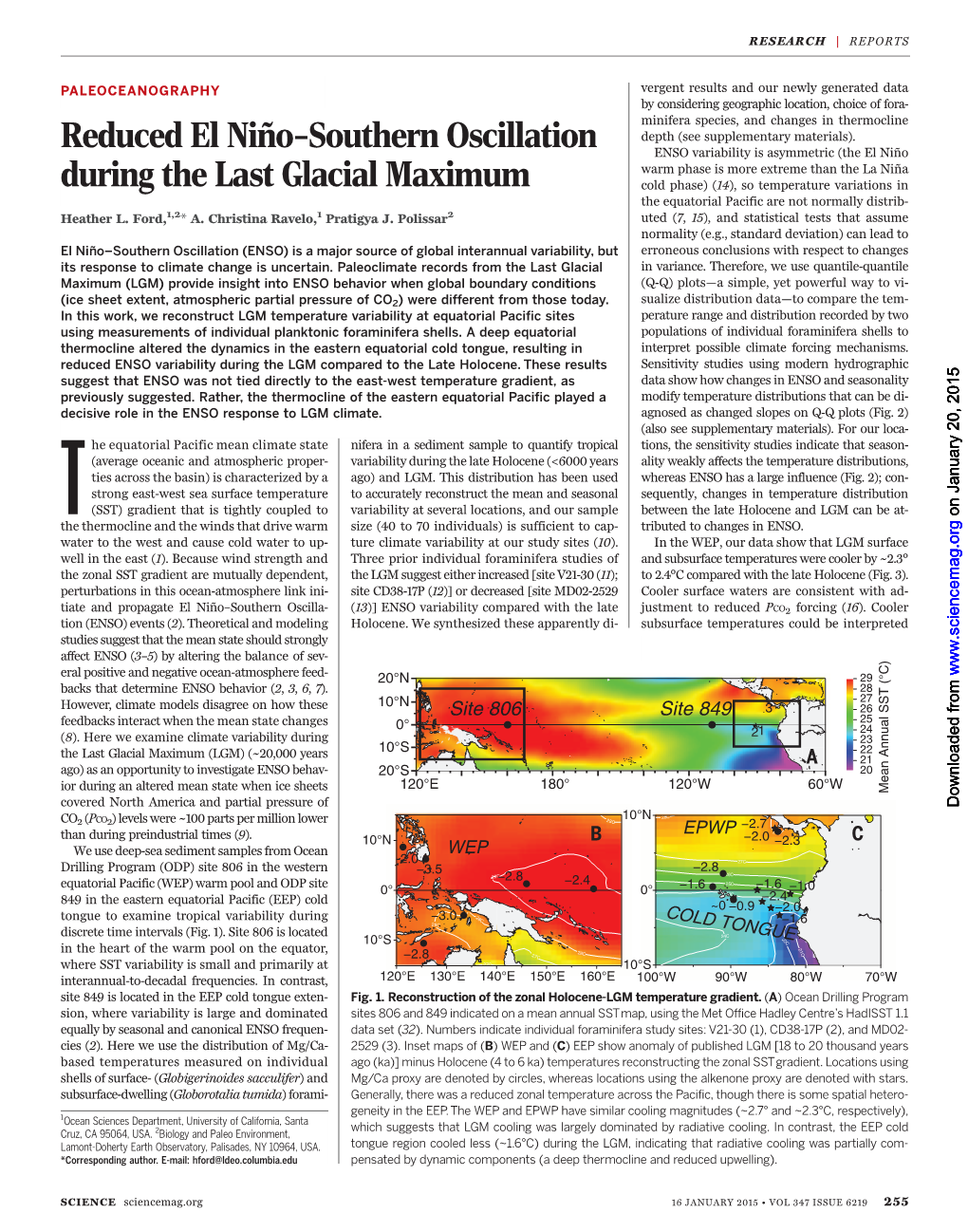 Reduced El Niño–Southern Oscillation During the Last Glacial