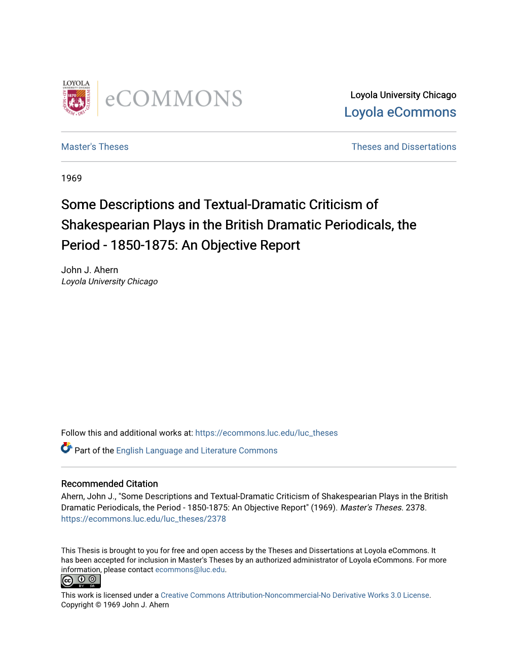 Some Descriptions and Textual-Dramatic Criticism of Shakespearian Plays in the British Dramatic Periodicals, the Period - 1850-1875: an Objective Report