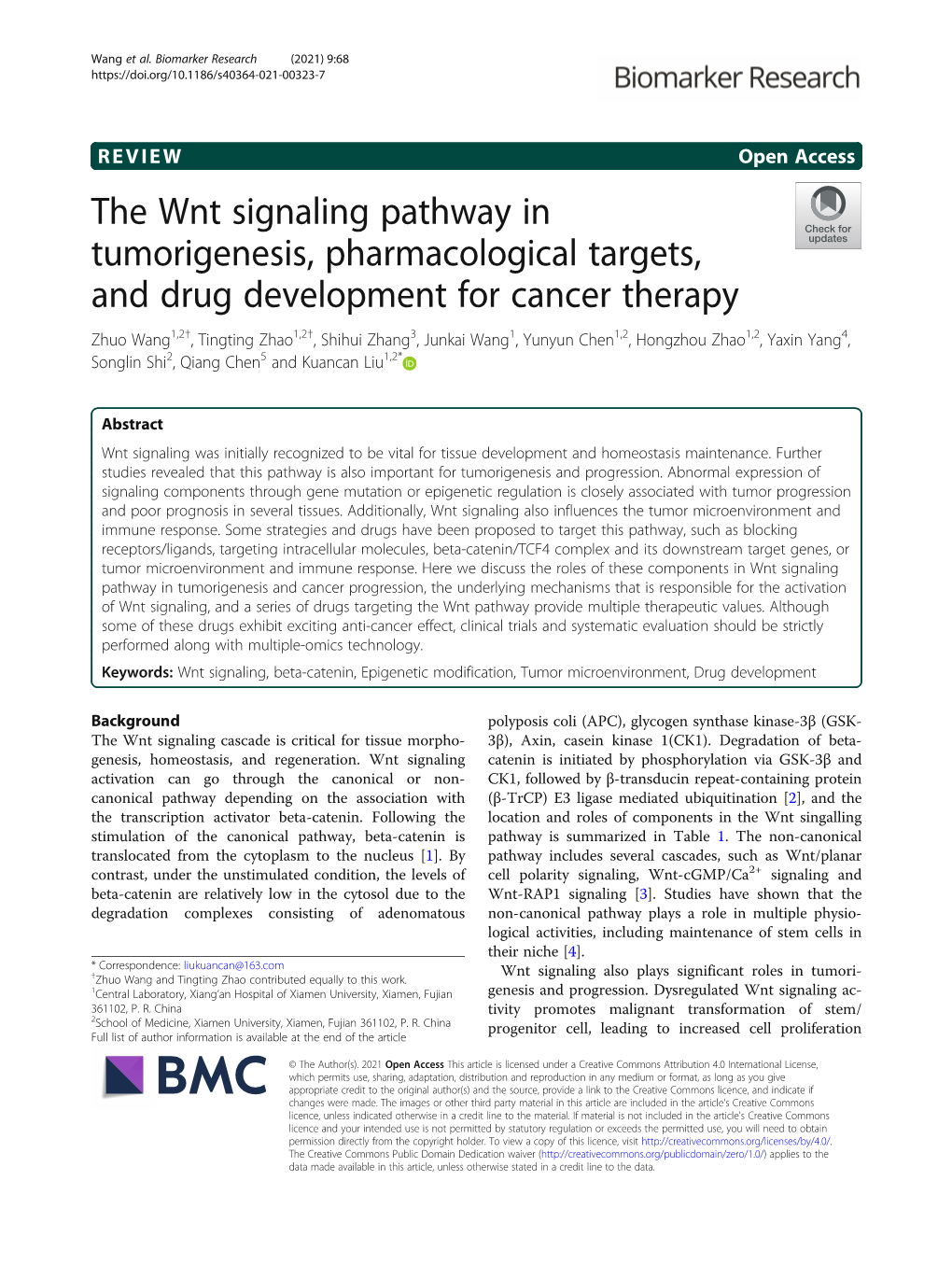 The Wnt Signaling Pathway in Tumorigenesis, Pharmacological