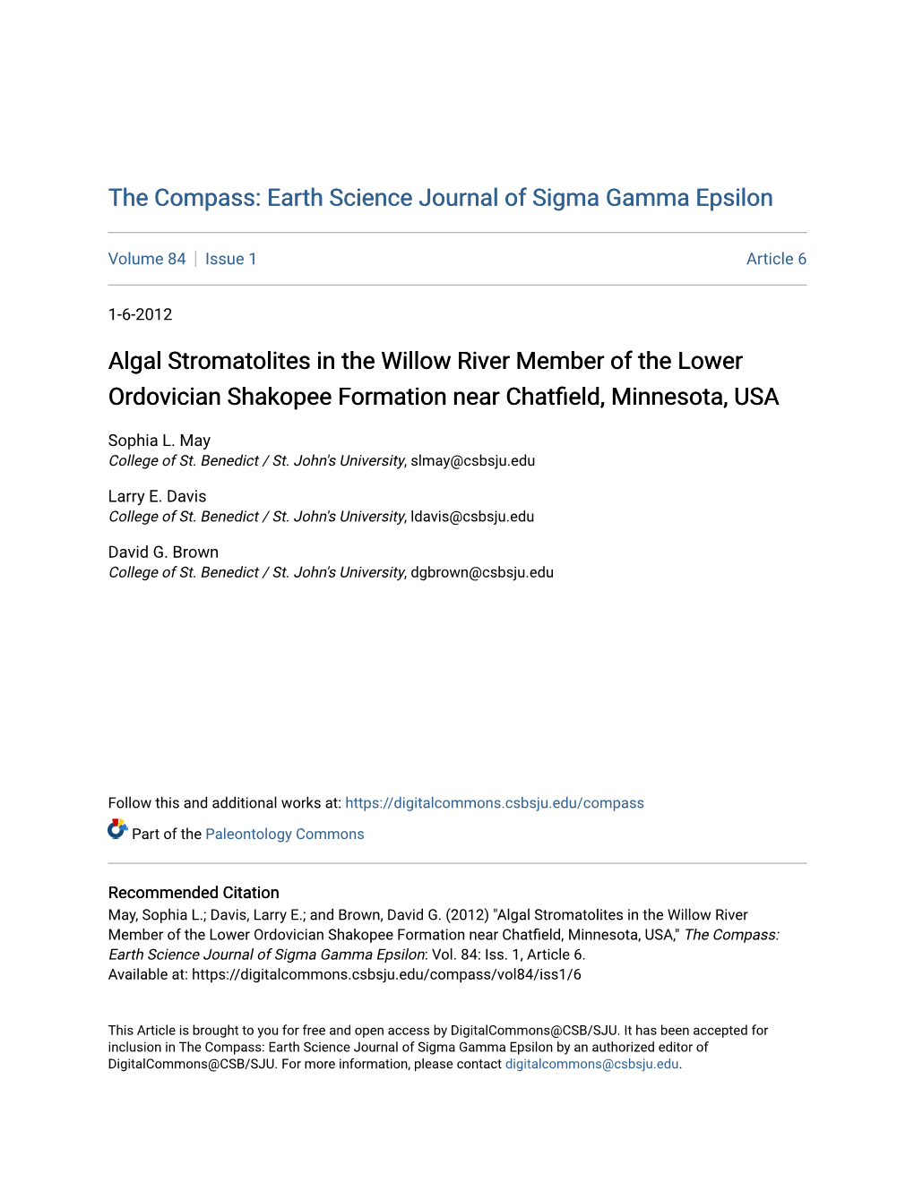 Algal Stromatolites in the Willow River Member of the Lower Ordovician Shakopee Formation Near Chatfield, Minnesota, USA