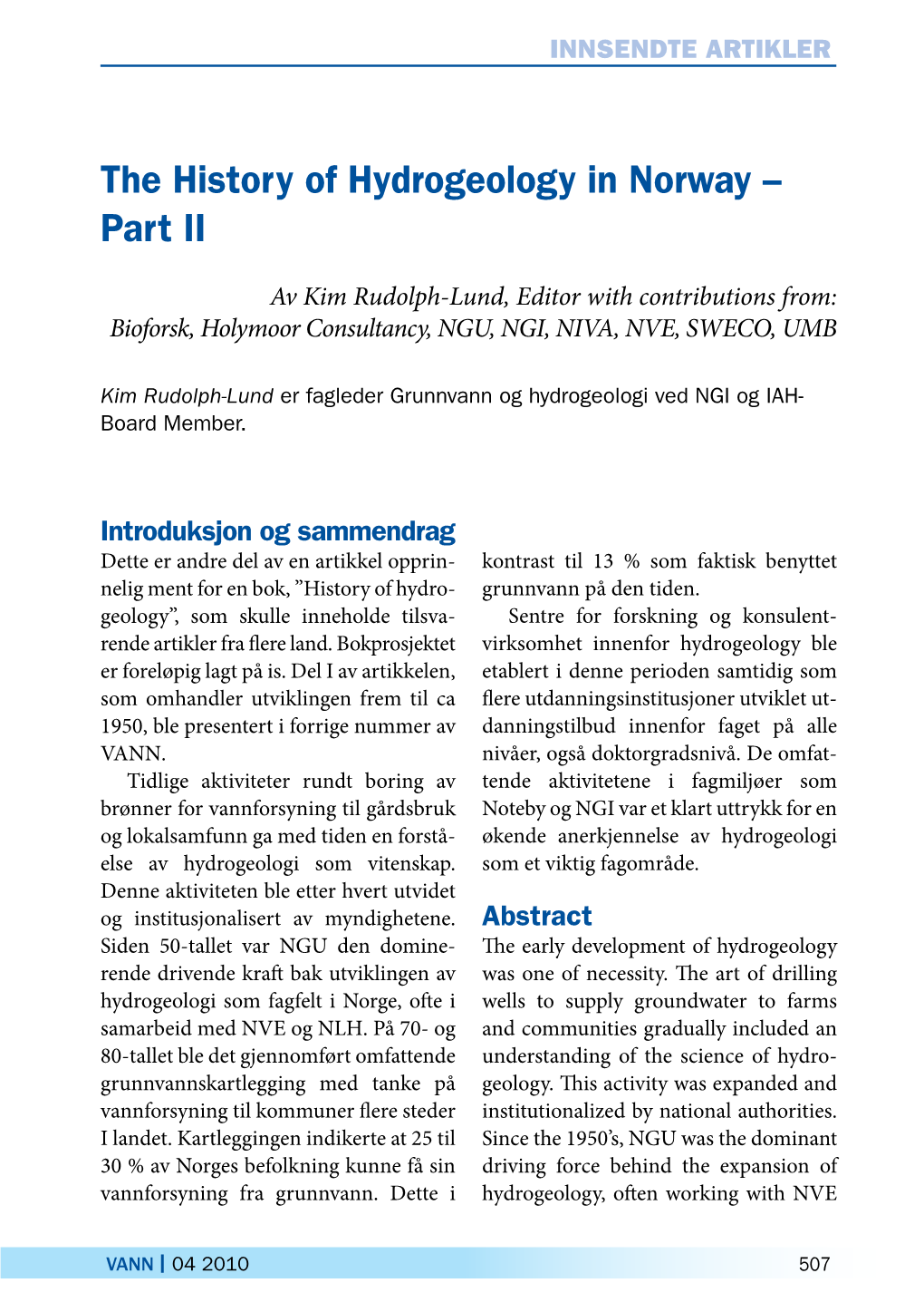 The History of Hydrogeology in Norway – Part II