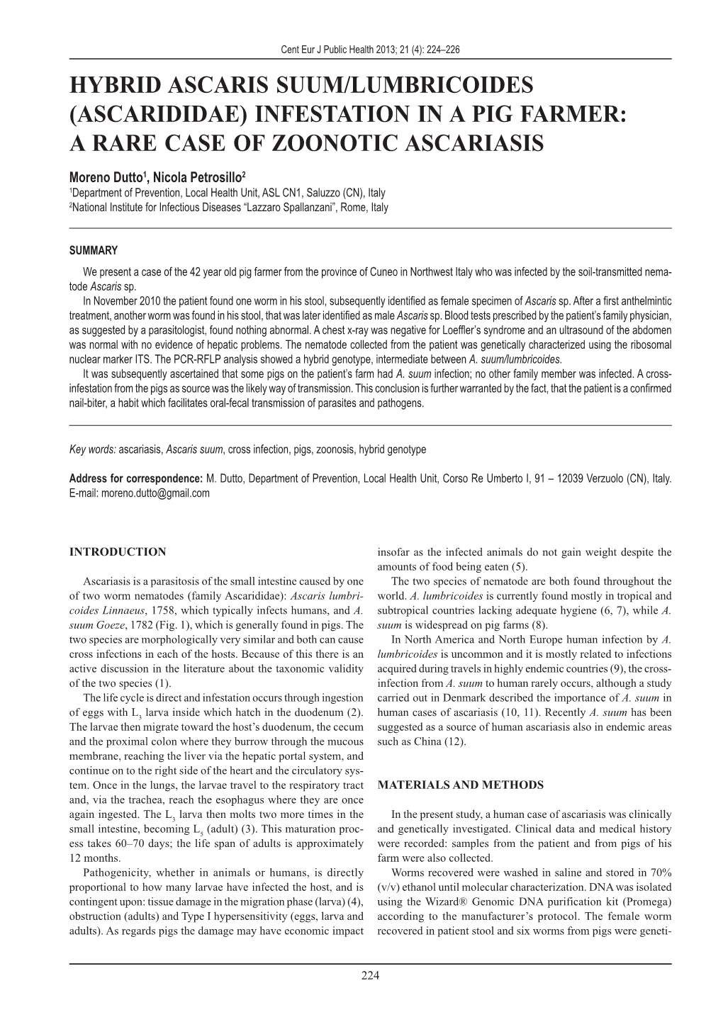 Hybrid Ascaris Suum/Lumbricoides (Ascarididae) Infestation in a Pig