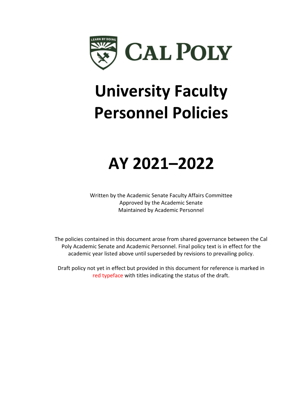 University Faculty Personnel Policies AY 2021–2022