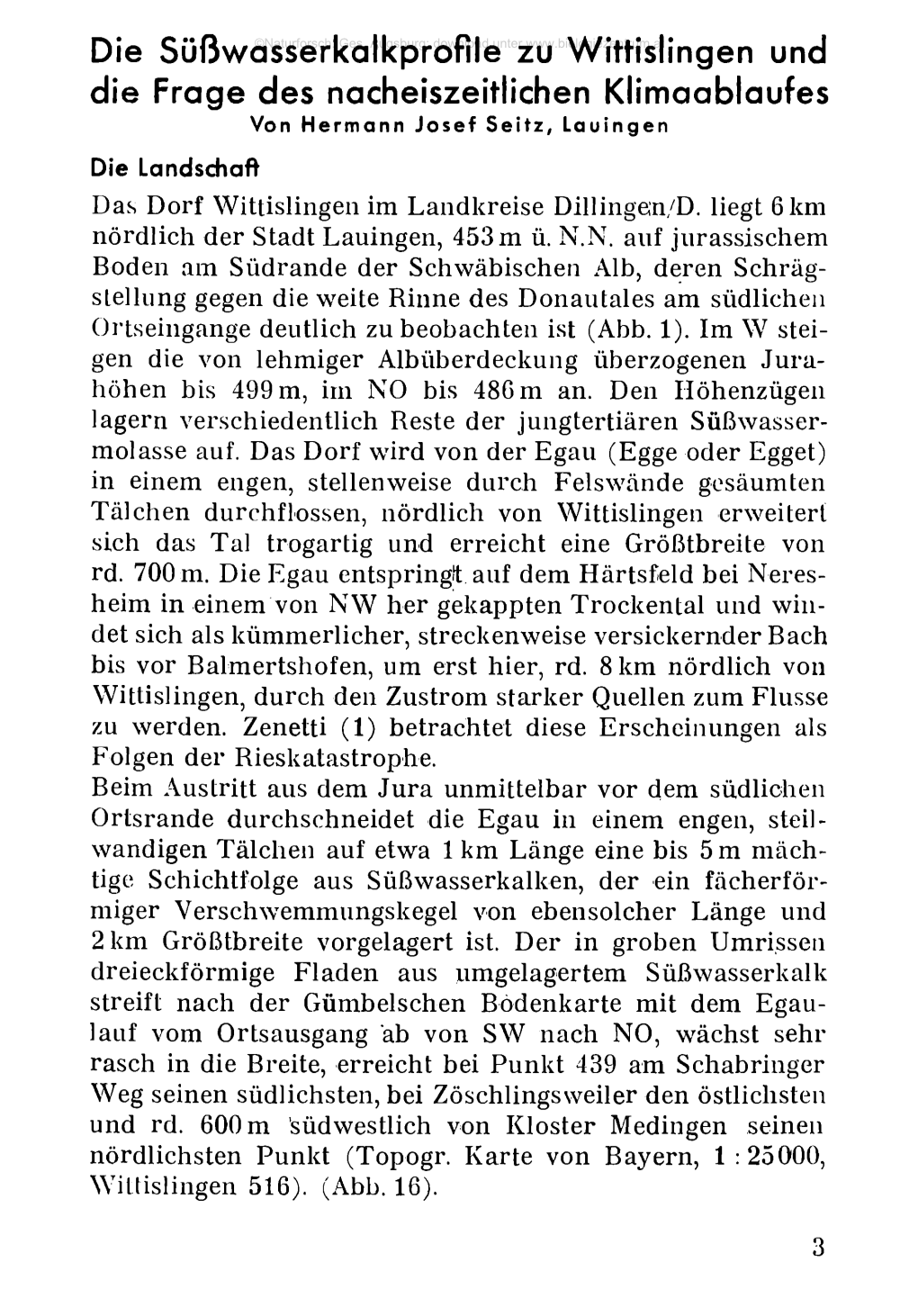 Die Süßwasserkalkprofile Zu Wittislingen Und Die Frage Des