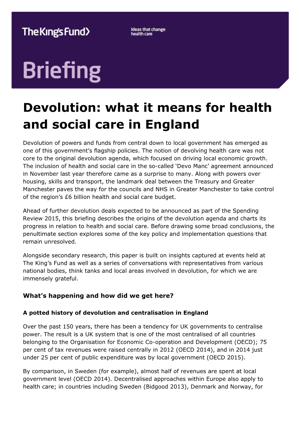 Devolution: What It Means for Health and Social Care in England