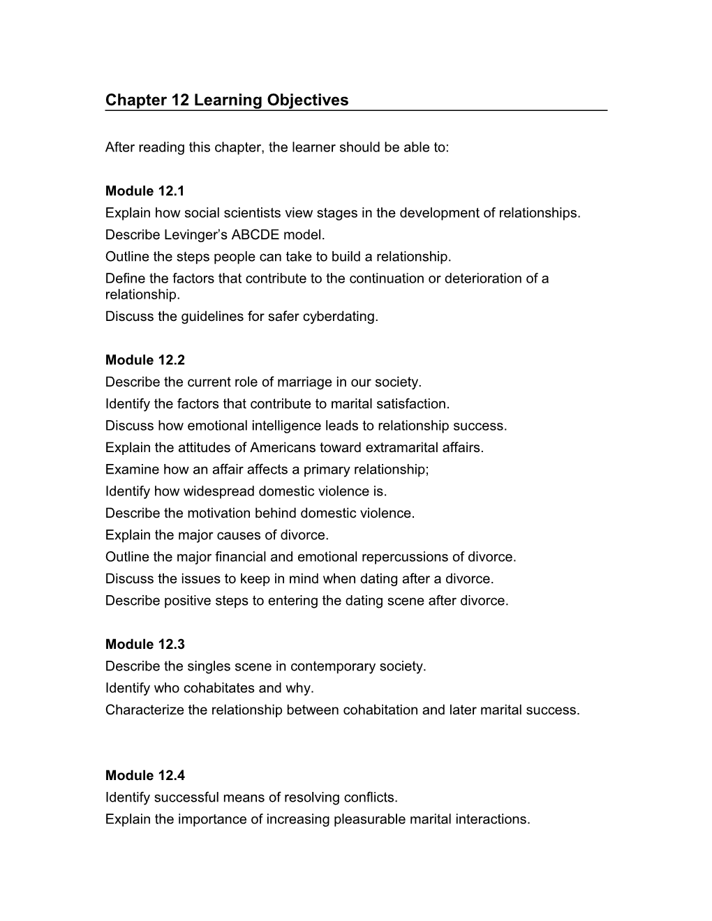 Chapter 12 Learning Objectives