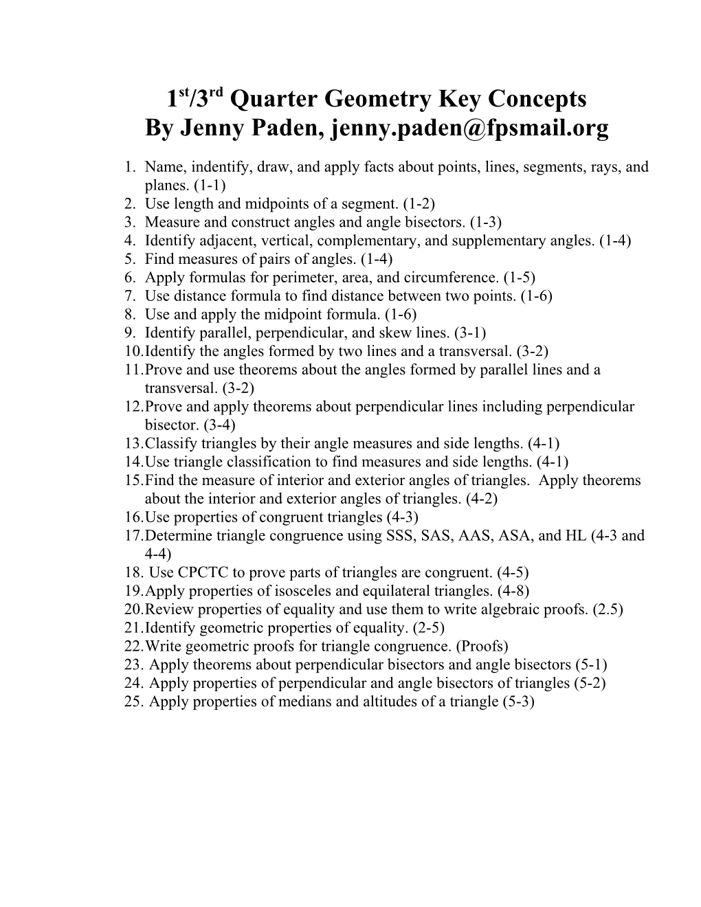 1St Quarter Geometry Key Concepts