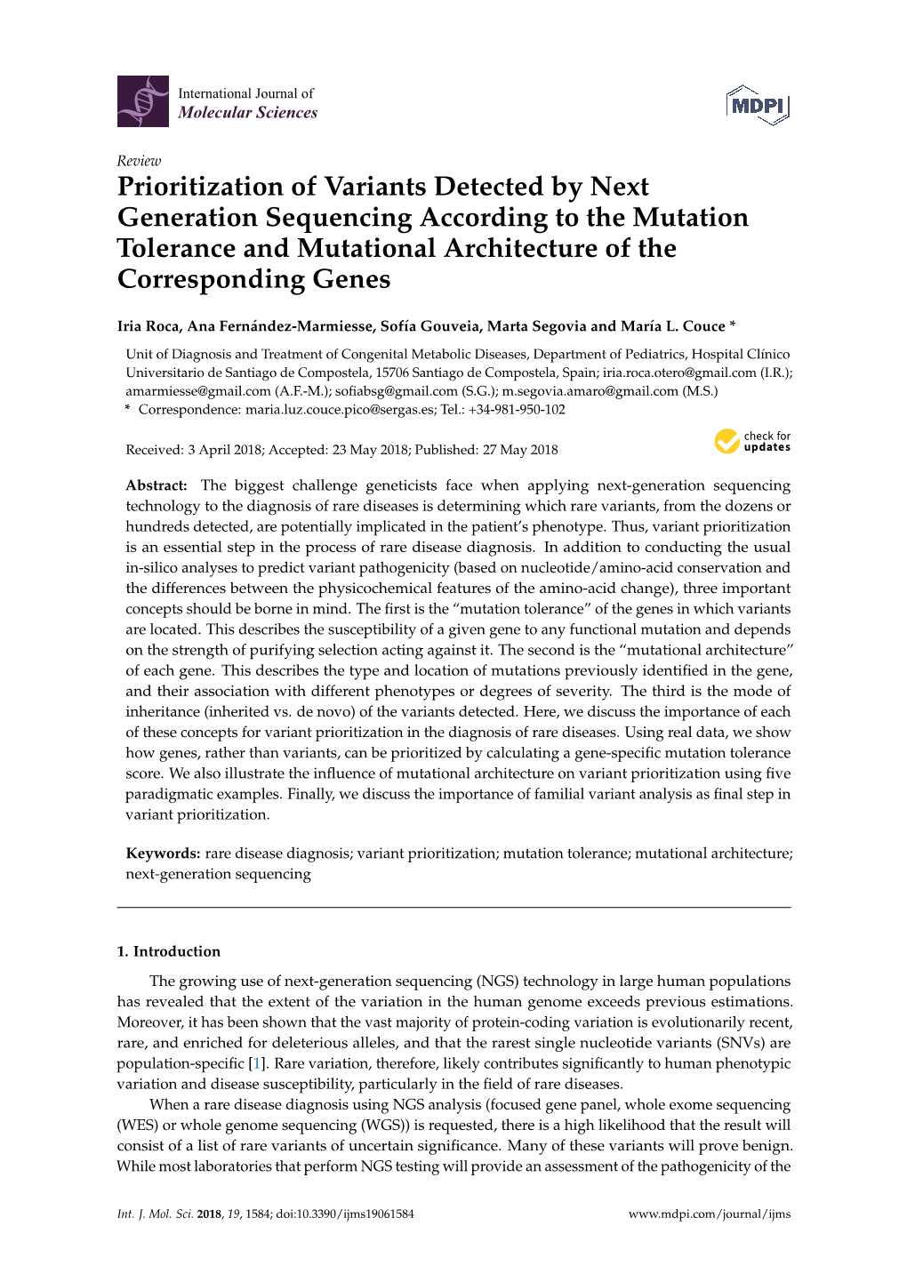 Prioritization of Variants Detected by Next Generation Sequencing According to the Mutation Tolerance and Mutational Architecture of the Corresponding Genes