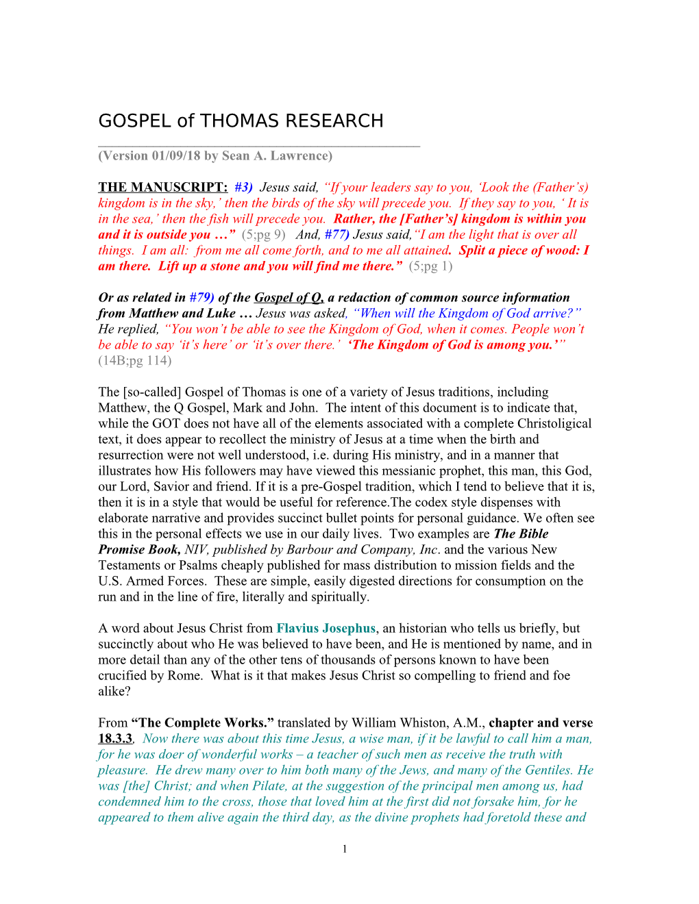 GOSPEL of THOMAS RESEARCH