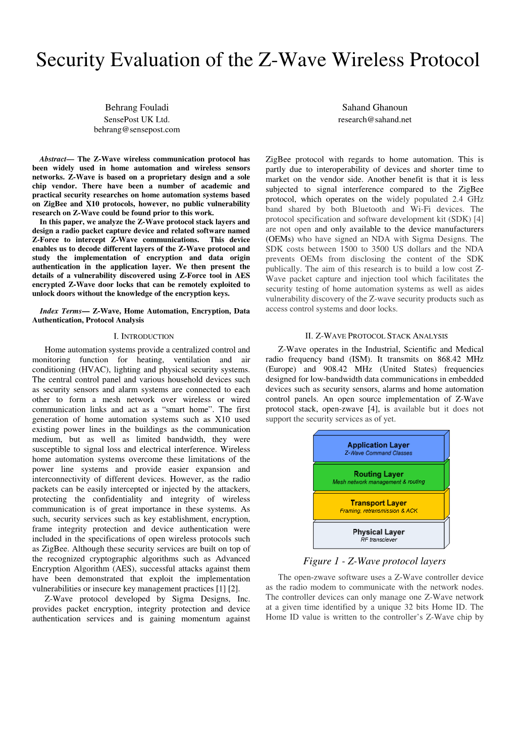 Security Evaluation of the Z-Wave Wireless Protocol