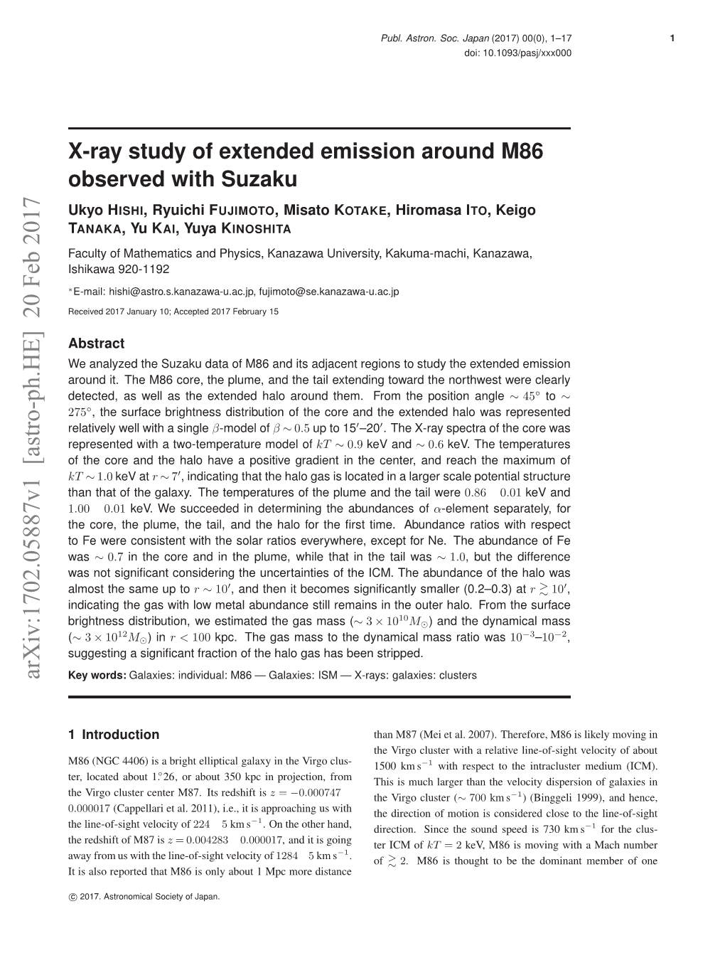 X-Ray Study of Extended Emission Around M86 Observed with Suzaku