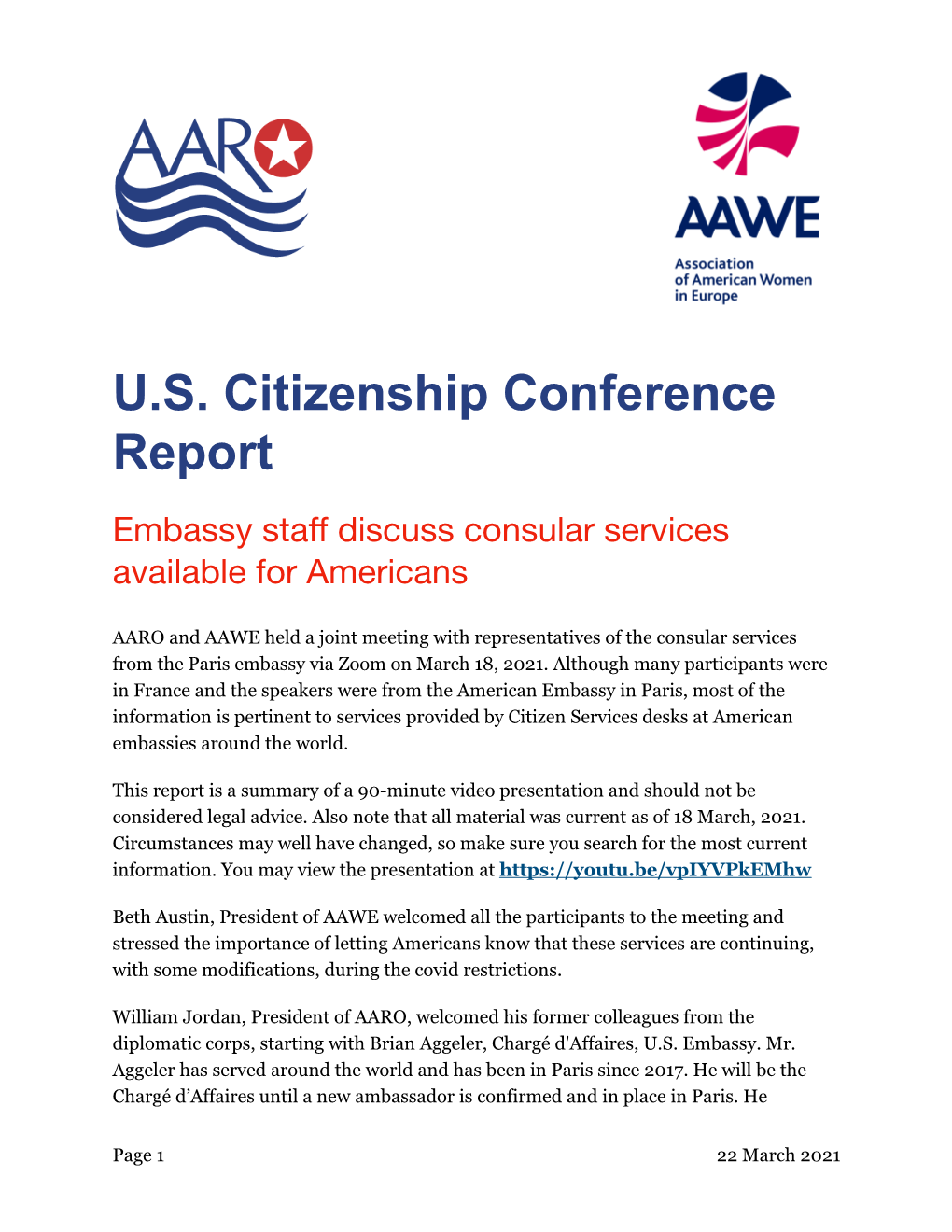 US Citizenship Conference Report