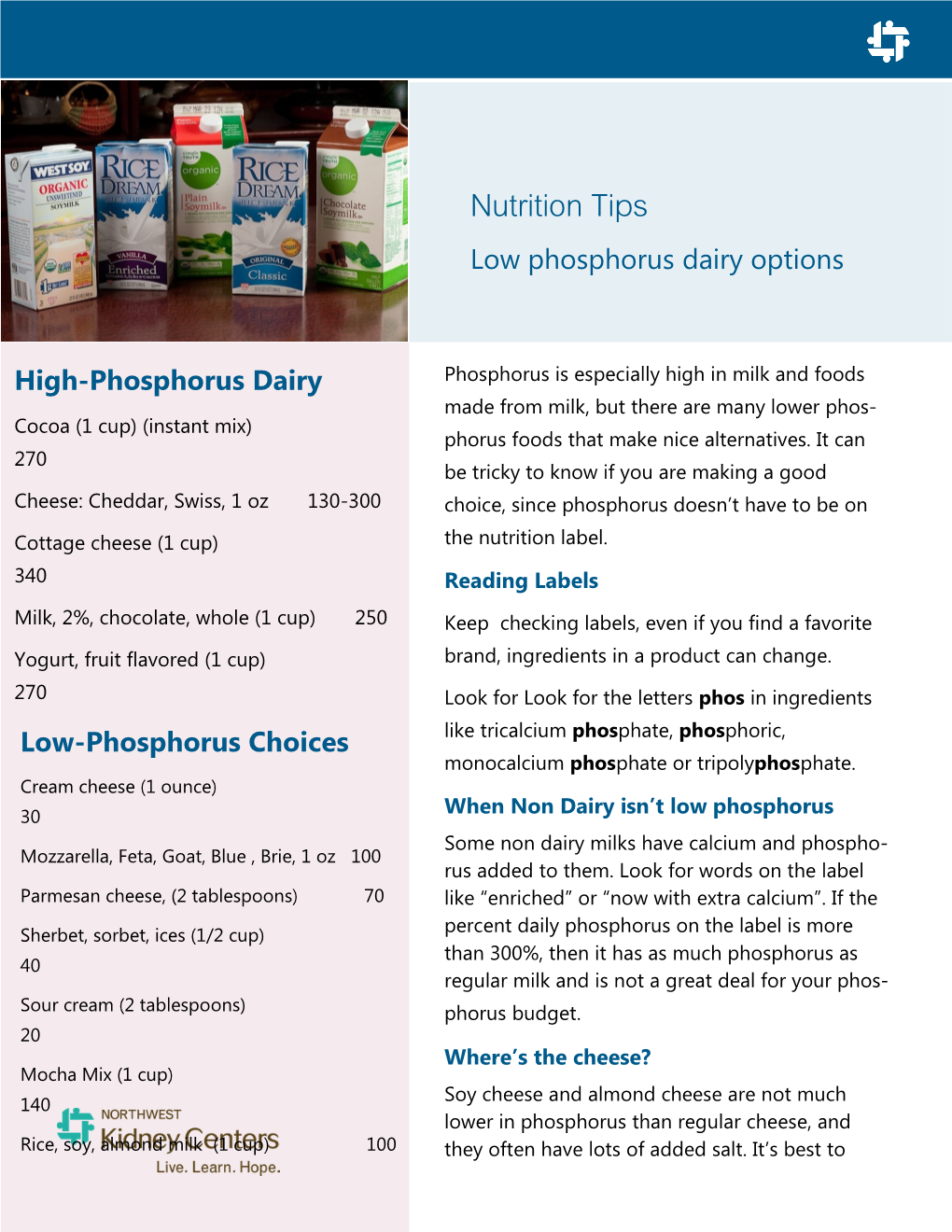 Nutrition Tips Low Phosphorus Dairy Options
