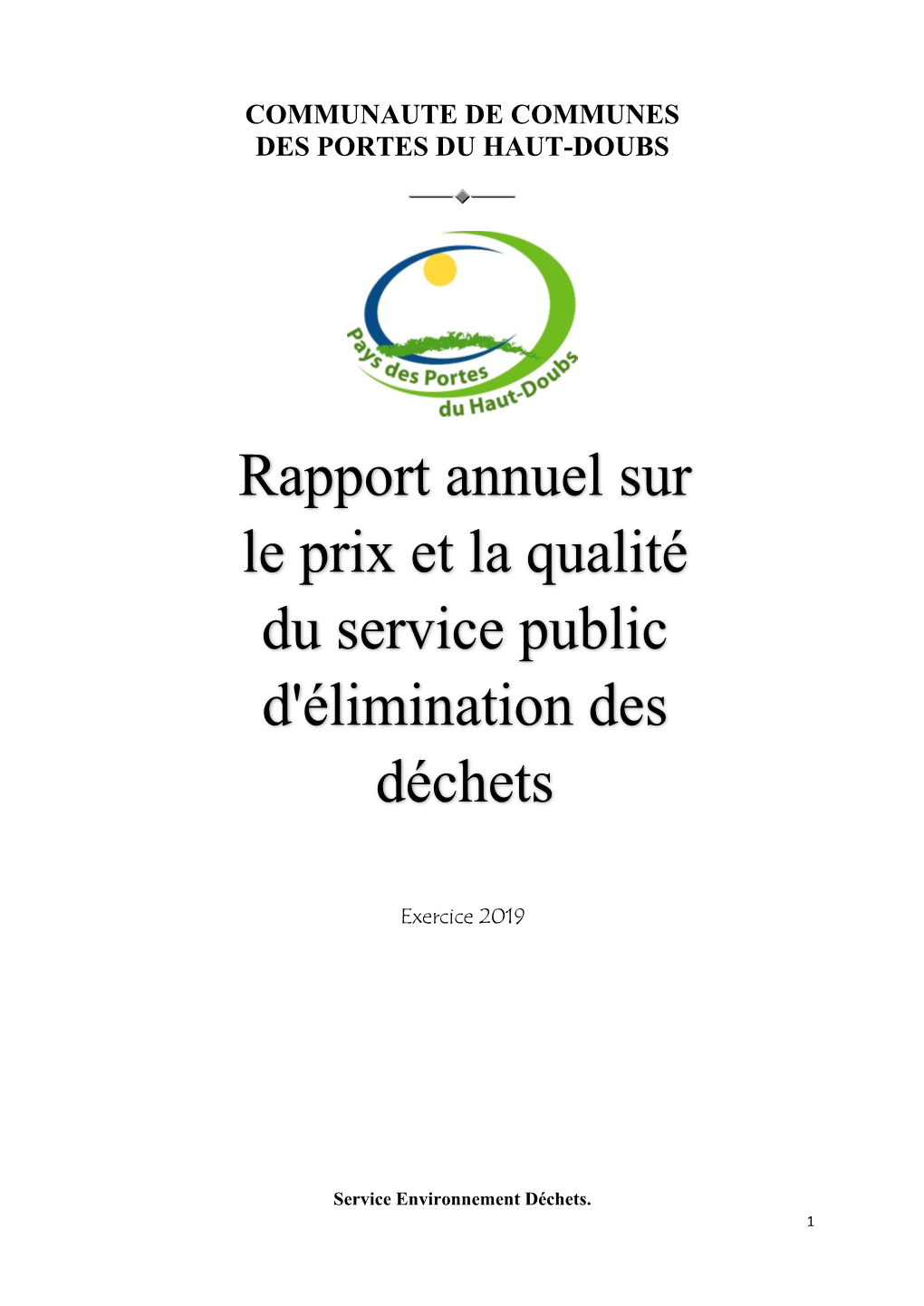 Rapport Annuel Sur Le Prix Et La Qualité Du Service Public D
