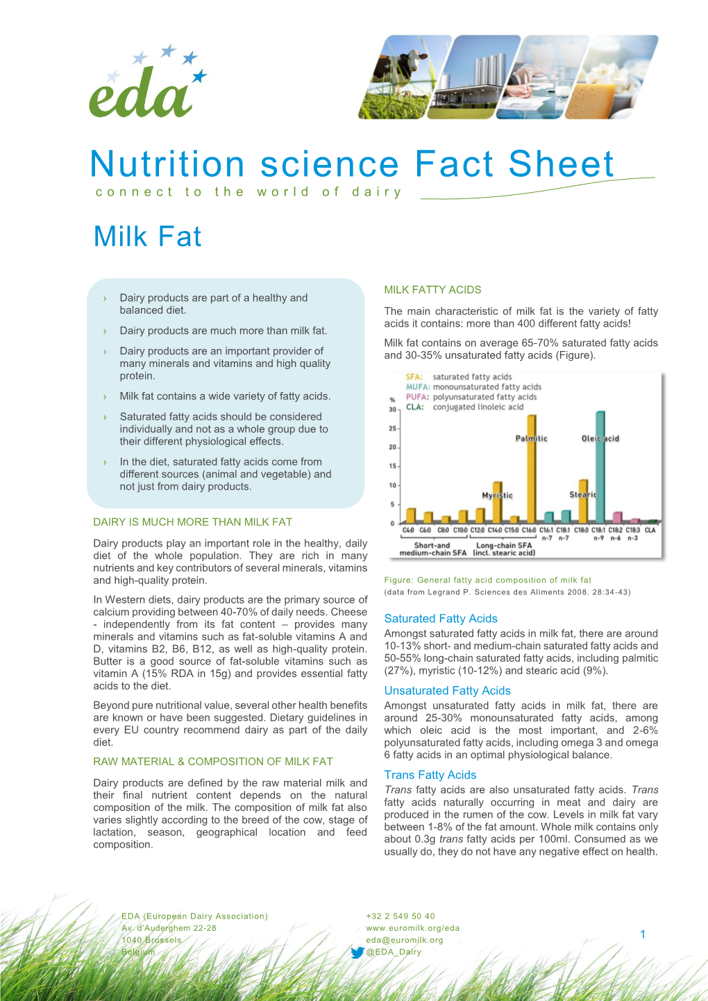 Nutrition Science Fact Sheet C Onnect to the World of Dairy