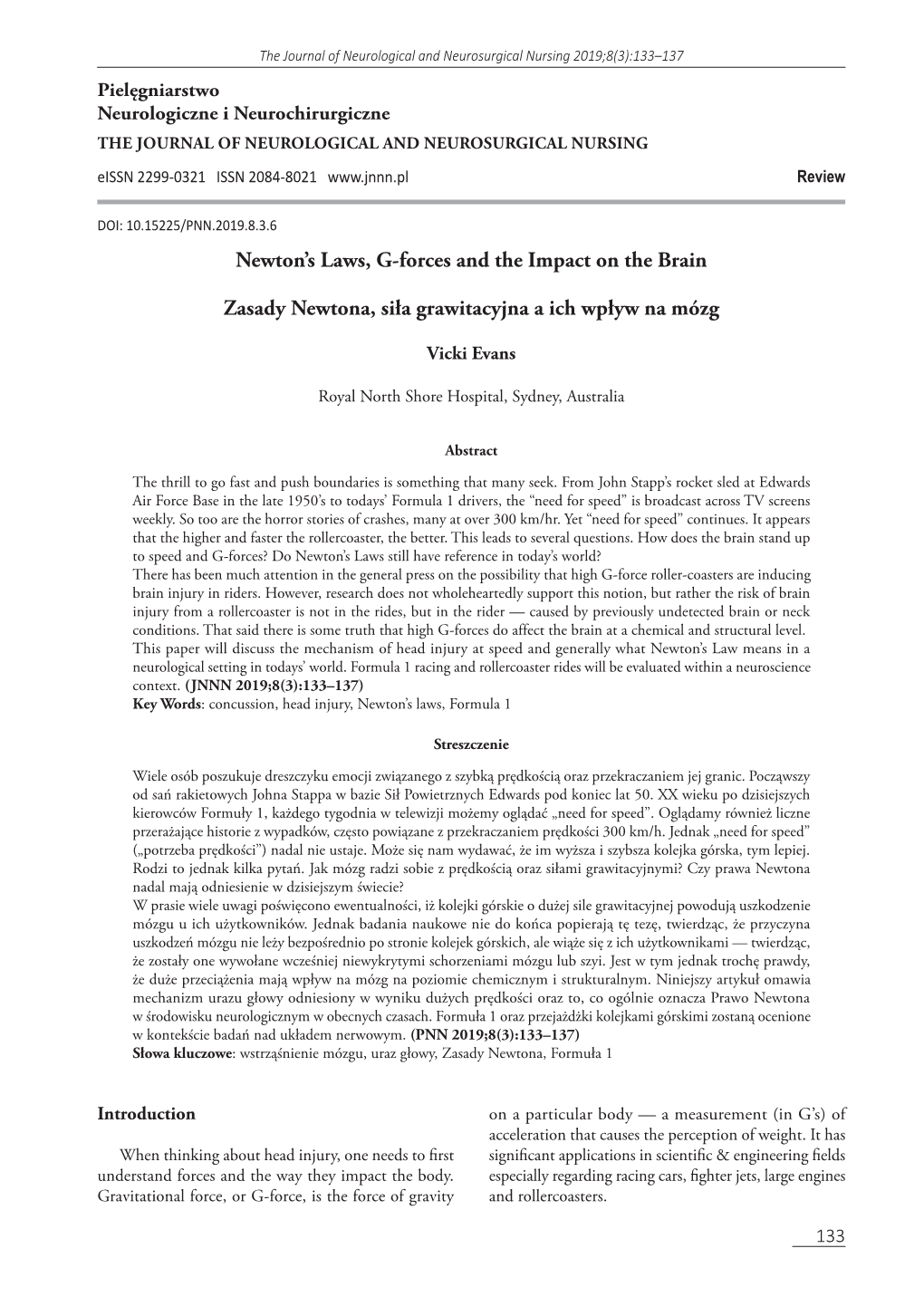 Newton's Laws, G-Forces and the Impact on the Brain Zasady