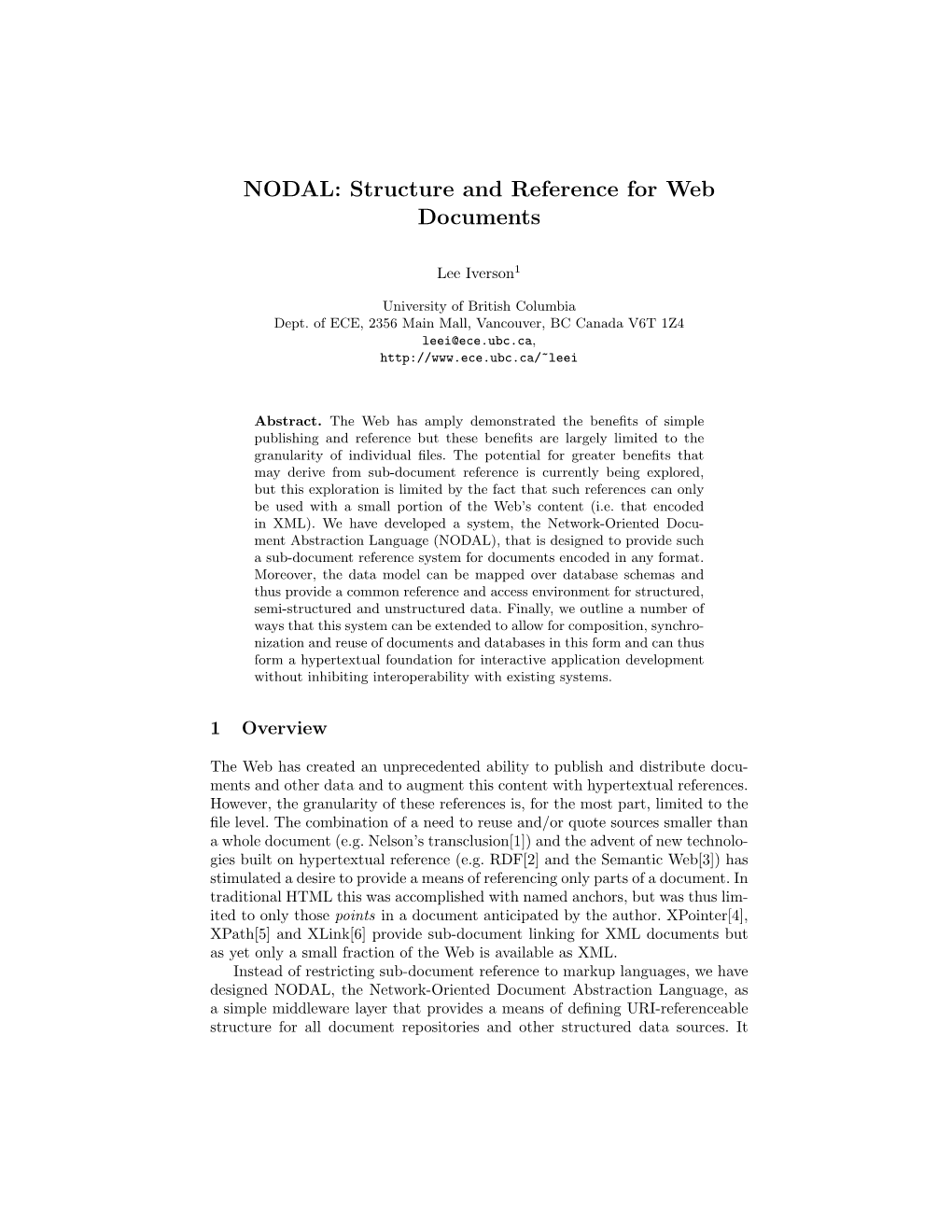 NODAL: Structure and Reference for Web Documents