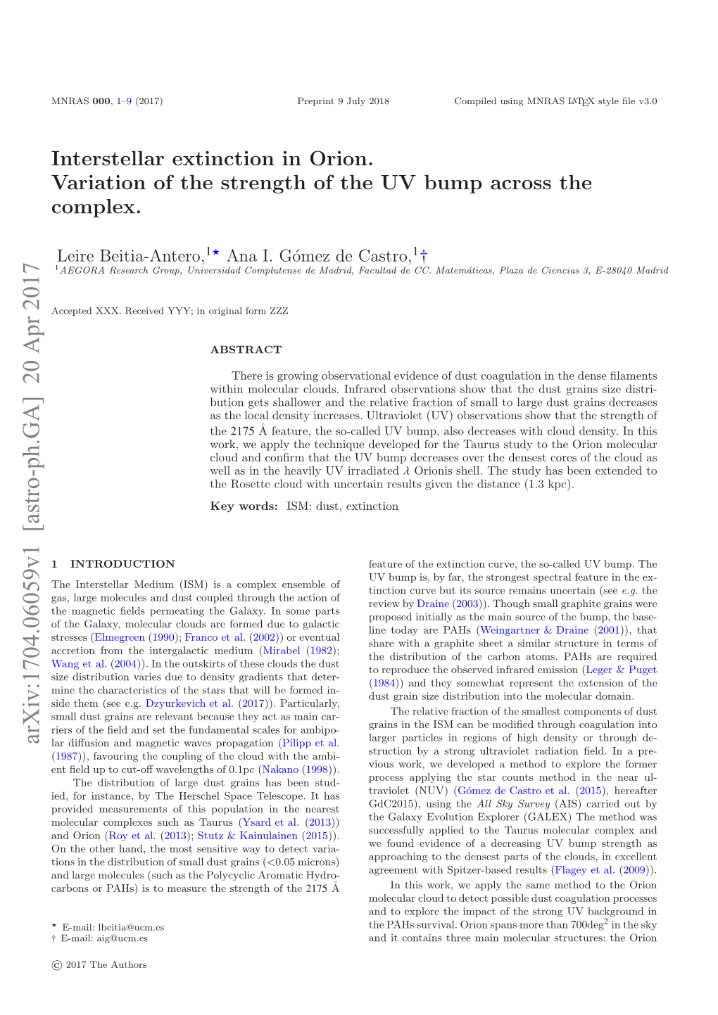 Interstellar Extinction in Orion. Variation of the Strength of the UV