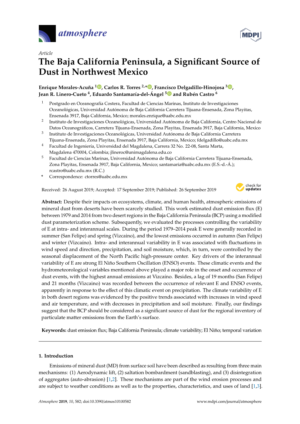 The Baja California Peninsula, a Significant Source of Dust in Northwest Mexico