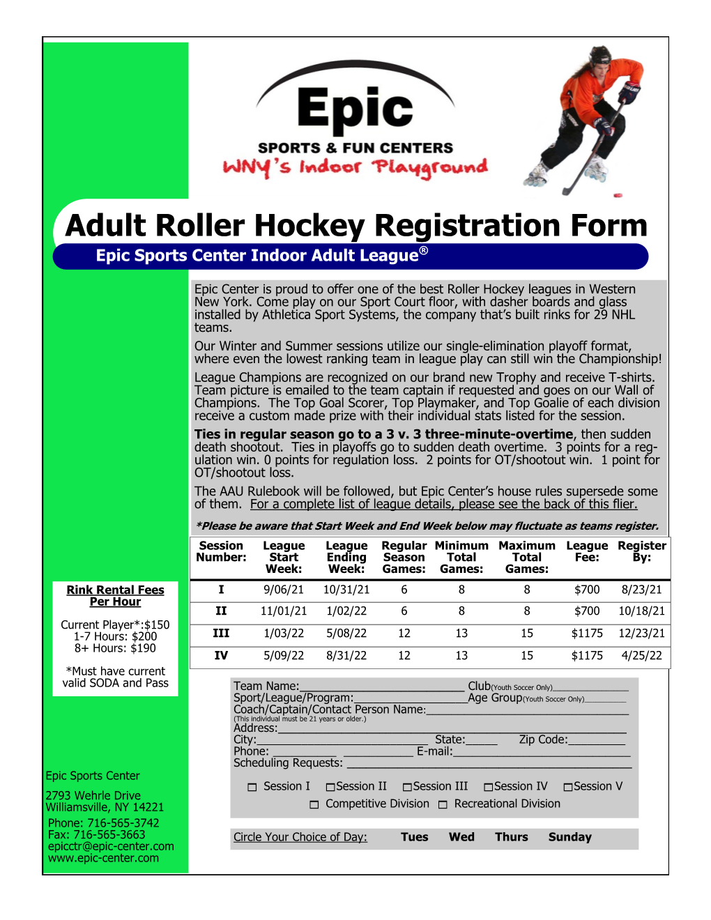 Inline Hockey Registration Form